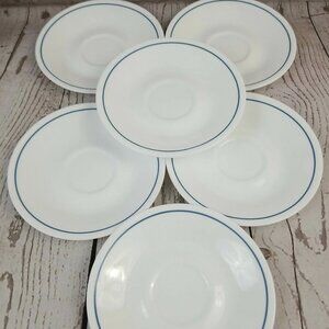 Corelle by Corning White Saucers Thin Blue Line Stripe 6" Set of 6 Vtg Retired